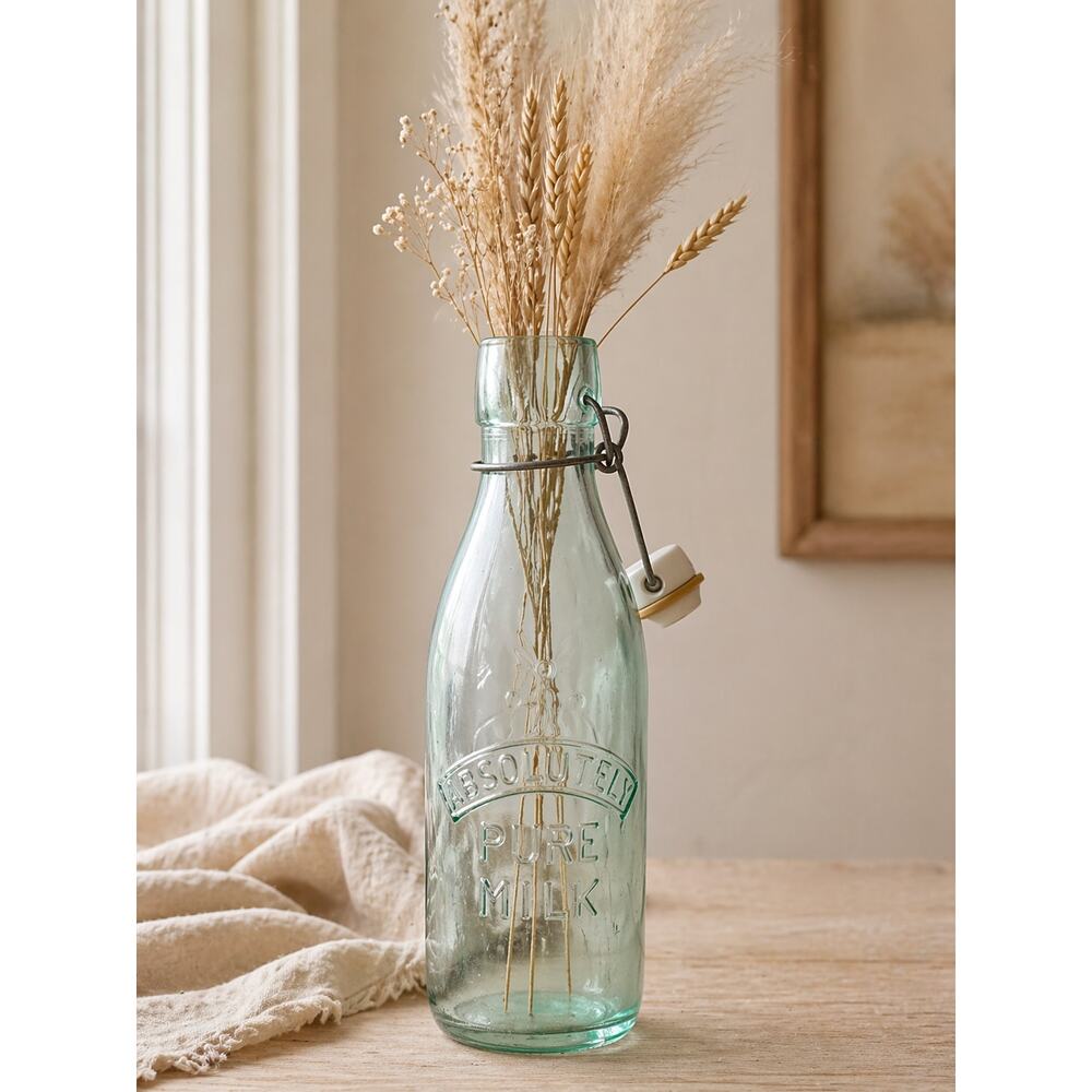 Vintage Absolute Pure Milk Glass Bottle Italy Swing Top Embossed Farmhouse 11" - Picture 1 of 9